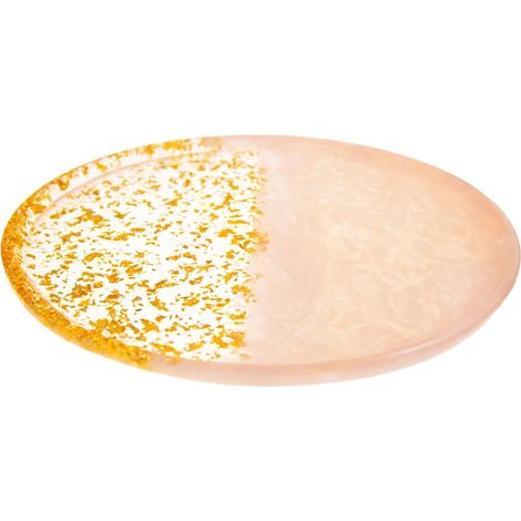 Plateau Rond de Service et Décoration en Résine Pailletée Rose et Doré 30x30x1,5 cm - PANGIVO (1/4)