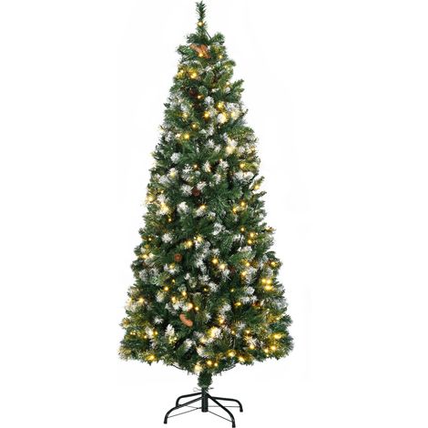 Sapin de Noël synthétique lumineux 703 branches 250 LED 30 cônes support pliable hauteur 180 cm diamètre 80 cm vert (1/5)
