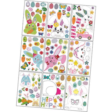 feuilles d'autocollants de lapin de Pâques pour fenêtres, jolis autocollants en verre pour la maison des enfants (1/4)