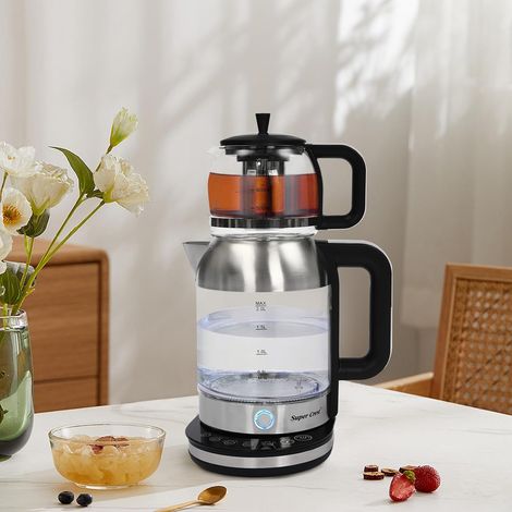 Elektrischer Wasserkocher,HeißWasserkocher Mit Anzeige Temperatur,Glas Doppelter Teekocher FüR BüRo,Teemaschine Teekanne (1/5)