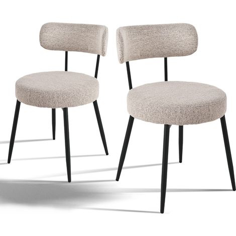 Bon Furni Silla de Comedor Acolchada de tela marrón claro, juego de 2 (1/5)