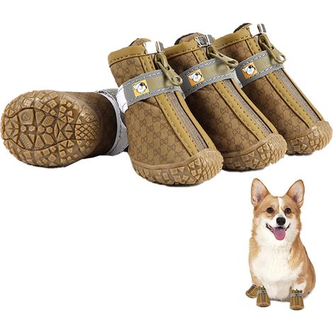 Bottines imperméables pour chien, chaussures de randonnée pour petits chiens, chaussures pour chiots pour trottoirs chauds et neige en hiver, marron