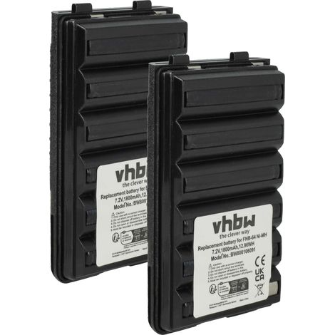vhbw 2x Akku Ersatz für Yaesu / Vertex FNB-V67Li, FNB-V94, FNB-V83, FNB-V88 für Funkgerät, Walkie Talkie (1800 mAh, 7,2 V, NiMH)