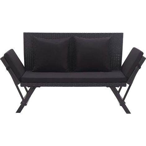 vidaXL Banco de jardín con cojines ratán sintético negro 176 cm (1/2)