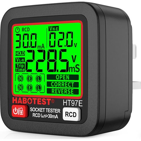 Testeur de Prises avec Test RCD, Testeur de Circuit Electrique, Automatique Détecteur de Tension de Polarité 30-260V, 6 Types de Diagnostics de Pannes, Affichage de Tension et de Fréquence (Prise UK) (1/5)