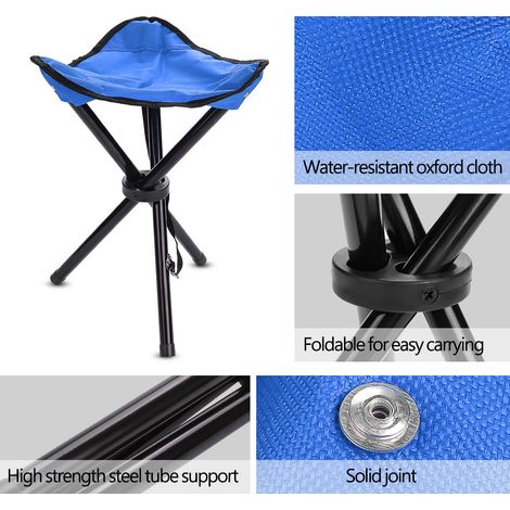 Chaise trépied pliante portable pour camping, randonnée, pêche, pique-nique, barbecue et voyages (Bleu L) (1/5)