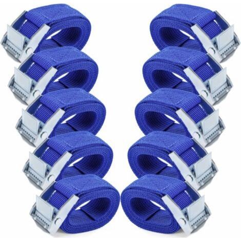RHG Sangles d'arrimage 1M - 10 Pièces Sangle Cliquet avec Boucles à Came Alliage Antirouille Réglable à Dégagement Rapide Sangle Arrimage pour Transport de Vélo Moto Bagage-Bleu