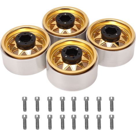 4 Roues Moyeux RC 1.9 pouces Plaque Acier Estampé Triangulaire 10 Trous 12mm Hex Drive Métal Or Jantes Crawler (1/5)