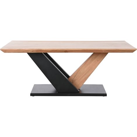 Table basse, table de salon rectangulaire en bois d'acacia naturel et métal noir - longueur 115 x profondeur 60 x Hauteur 45 cm (1/5)