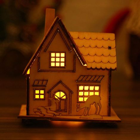 Cabaña Navideña Iluminada - LED - Madera - 9 x 8 x 14 cm - 1 Unidad (1/5)
