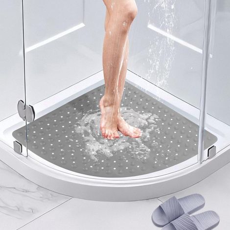 Tapis de Douche d’Angle Antidérapant 70 x 70 CM Tapis de Baignoire Tapis de Sol de Douche à l’Intérieur et à l’Extérieur Tapis de Cabine de Douche avec Ventouses et Trous de Vidange,Gris (1/5)