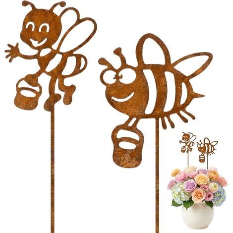 Ensemble de tuteurs de jardin en métal rouillé, tuteur pour fleurs d'été (1/5)