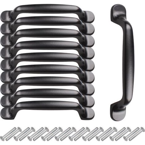 10PCS Poignée de Placard Meubles 128mm avec vis pour Armoire Tiroir Chambre Cuisine Tirette Porte Noire (1/4)