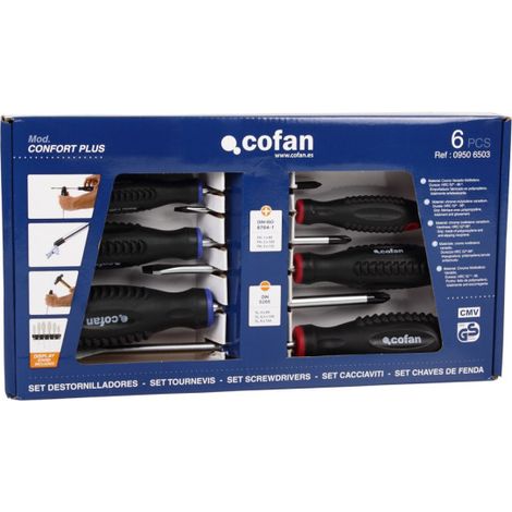 Caja de 3 destornilladores planos y 3 destornilladores Phillips de Modelo Comfort plus 09506503 (1/2)