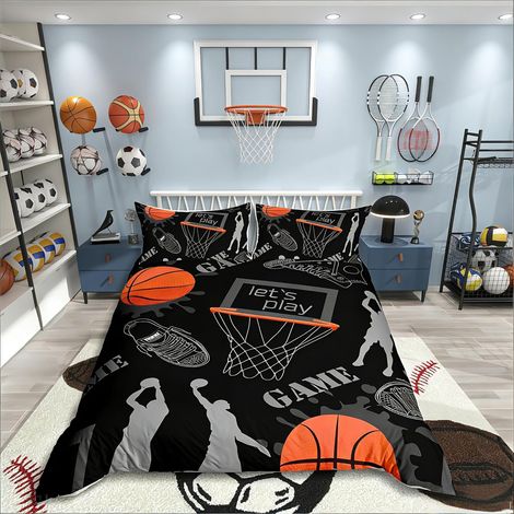 Parure Housse de Couette Sports Parure de Lit 220x240cm 3D Ball Games Housse de Couette pour Enfants Garçons Filles Microfibre Cadeau pour Joueur de Basket Room Decor (1/5)