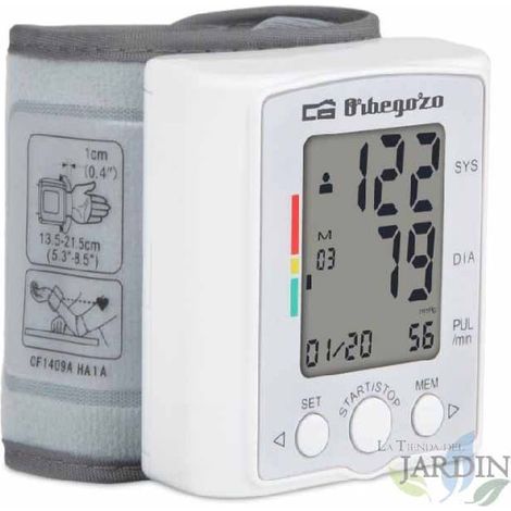 Misuratore di pressione sanguigna da polso Orbegozo 60 memorie per 2 utenti con data e ora.  Ampio display LCD di facile lettur