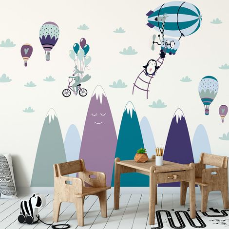 Stickers montagnes scandinaves animaux amusants 40 x 60 cm (1/5)