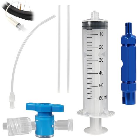 Kit de Réparation de Pneus Tubeless pour Vélo, Seringue de 60ml avec Outil de Retrait de Valve Presta, Injecteur de Mastic, Compatible pour Valves Schrader et Presta, pour Cyclisme et VTT (1/5)