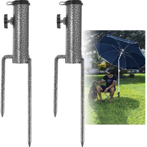 JSSEVN - 2-Piece Parasol Anchor, Adjustable Elastic Parasol Base, Multi-Purpose Metal Parasol Base for Sand or Ground (1/5)