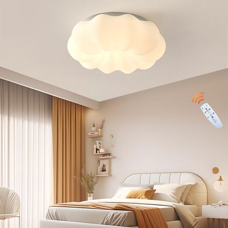30cm Plafonnier LED Créatif – Forme Citrouille Blanche – Pour Chambre Enfant, Salon et Chambre Adulte – Luminaire Rond Doux-Télécommande LED à variation continue