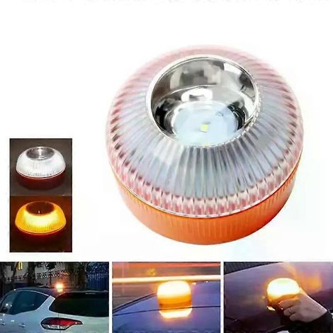V16 Lampe torche LED blanche, lampe d'urgence, lampe jaune, feu de signalisation pour voiture, avec batterie et aimant puissant intégré. (1/4)