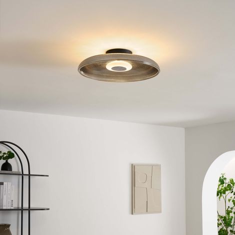 Runde LED-Decken- oder Wandleuchte Rauchglas und schwarzer Sockel - Ossara