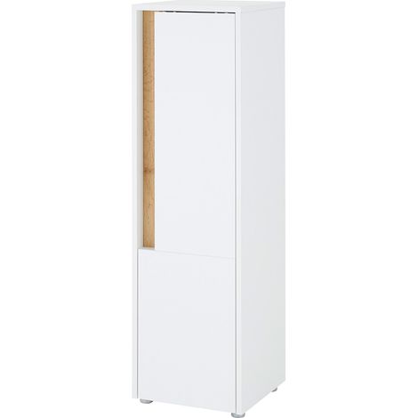 Badezimmer Seitenschrank 34cm in Weiß mit Eiche, mit 1 Tür - CRISP-61 (1/5)