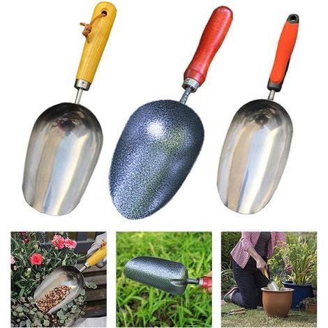 Paleta de jardinería resistente a la corrosión: cuenco de acero inoxidable de primera calidad + mango de madera maciza de fresno para plantar (1/5)