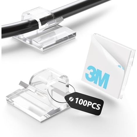 100 pezzi di clip per cavi autoadesive, clip per la gestione dei cavi, organizzatori per cavi, clip per cavi, fermacavi, ganci per cavi, staffe metalliche (trasparenti)