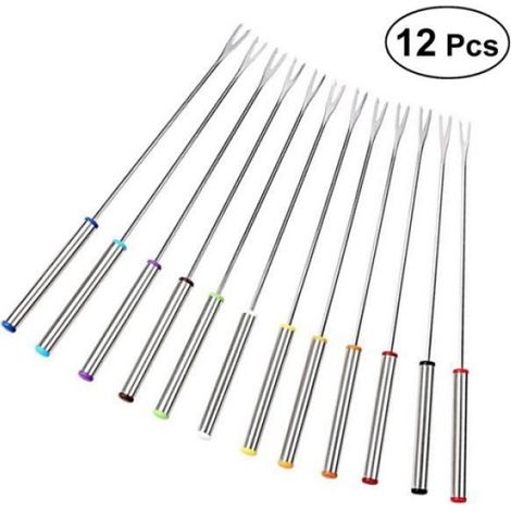 12pcs 24cm à fondue en acier inoxydable Forks fondue au fromage Forks avec chaleur poignée résistant pour le fromage à fondue (1/4)