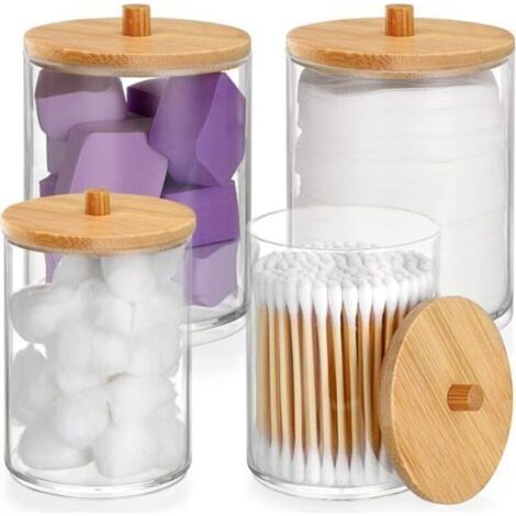 4pcs Distributeur de Coton tiges Organisateur en Acrylique boîte à Coton Support de Boules de Coton pour cosmétique,Salle de Bain' (1/5)