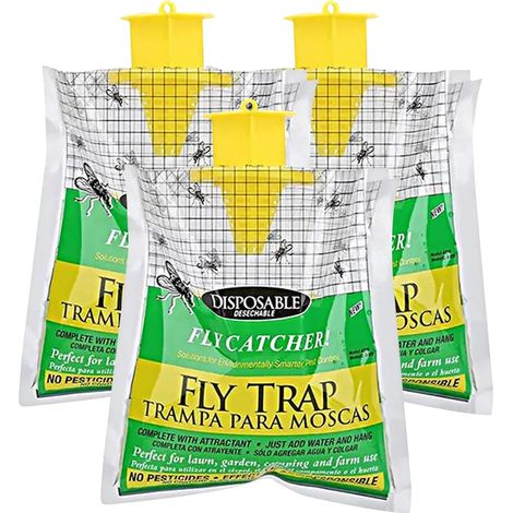 trappole per mosche, con 3 esche, tasca per trappole per mosche, trappole per mosche da esterno, trappola per mosche da interno, controllo delle mosche da esterno, per casa, cucina, esterni, fattorie, (1/5)
