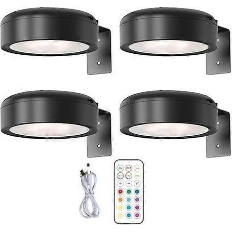Lampe murale sans fil pour tableaux avec télécommande, intensité réglable, fonctionne sur piles, éclairage RGB 13 couleurs ajustable - Noir parfait (lot de 4)