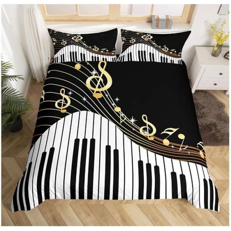 Housse De Couette - 140 X 200 Cm - Motif Piano 3D - Ensemble Literie Musique - Pour Garçon - 1 Pièce (1/4)