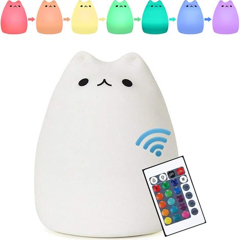 Kawaii chat veilleuse pour enfants noël nouvel an cadeaux coloré LED Kitty lampe avec télécommande LED Rechargeable (1/5)