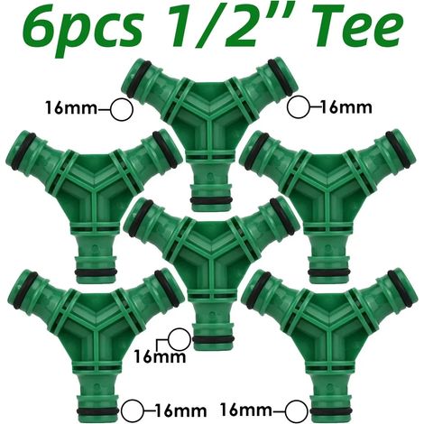 (G-6pcs-Tee-1/2'') 6 raccords rapides 1/2'' pour tuyau d'arrosage, rallonge avec ou sans bouchon d'arrêt, pour irrigation goutte à goutte, serre ou autre. (1/5)