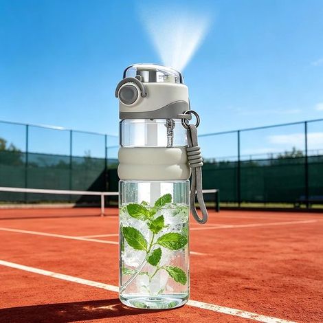 Borraccia sportiva con spruzzatore rinfrescante e maniglia per il trasporto a prova di perdite, ideale per escursioni, scuola, sport e tempo libero. (1/4)