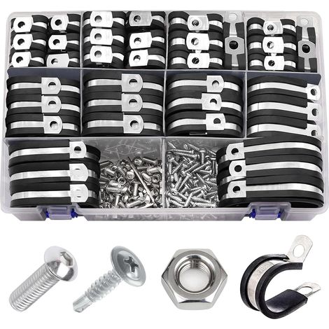 264 Stück aus Edelstahl Gummi Rohrschellen Set, 10 Größen von Schelle 6 mm/8 mm/10 mm/13 mm/16 mm/19 mm/25 mm/32 mm/38 mm/45 mm, für Schiffe, Industrie, Autos, Häuser usw (1/5)