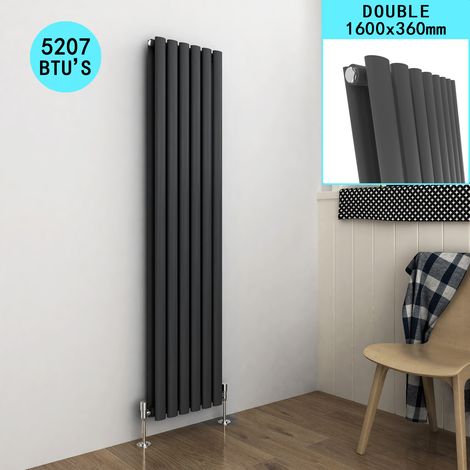 ELEGANT Radiators Double 1600 x 360mm Oval Column Kitchen Panel Heater Designer Vertical Radiator Anthracite
