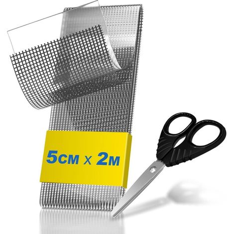 Kit de réparation moustiquaire 2m x 5cm, fibre de verre adhésive, gris (1/5)