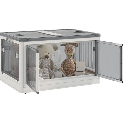 Boîte de rangement, capacité de 69 litres, dimensions 60 x 42 x 34 cm, design empilable, équipée d'un couvercle, dotée de roulettes pour la mobilité (1/5)