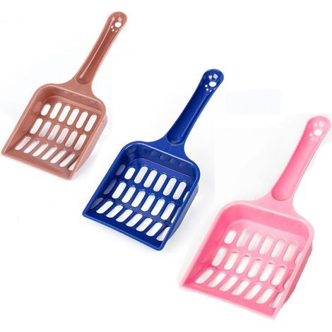 3 Pièces - Pelle à Litière Chat - Ramasse Excréments Chien - Plastique Résistant Poignée Ergonomique Pour Animaux Domestiques Bleu Marron Rose 20,5x8,8 cm (1/5)