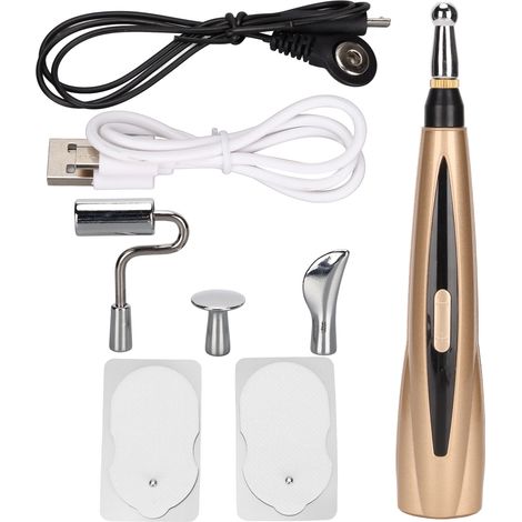 Stylo De Massage Méridiens - Stimulateur Électrique À Impulsions - Pour Soulagement Douleurs Musculaires Articulaires Et Circulation - 4 Têtes Interchangeables - 9 Niveaux - 1 Pièce (1/5)