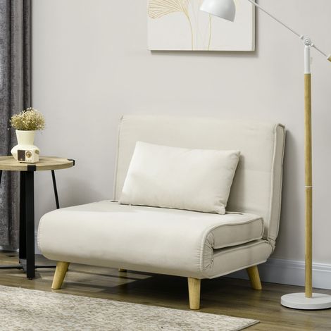 Sillón Cama Individual 3 en 1 Sofá Cama Plegable con Respaldo Ajustable y Cojín para Sala Dormitorio 90x78x79 cm Crema (1/5)