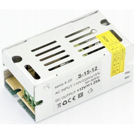 Fuente de alimentación modular de 12 V CC, IP20, 1,25 A, 15 W para tiras de LED. (1/2)