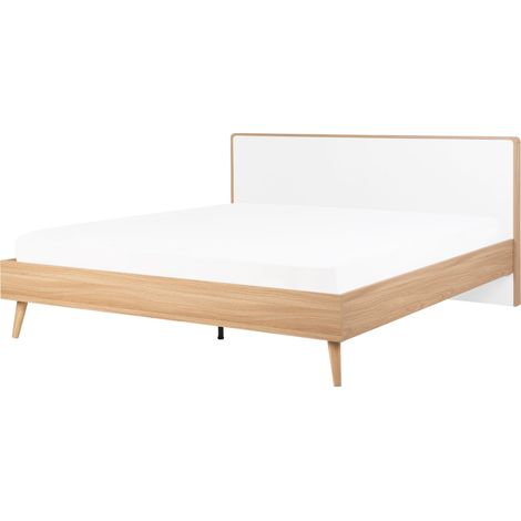 Cama de madera blanca 180 x 200 cm con somier y cabecero estilo minimalista escandinavo Serris