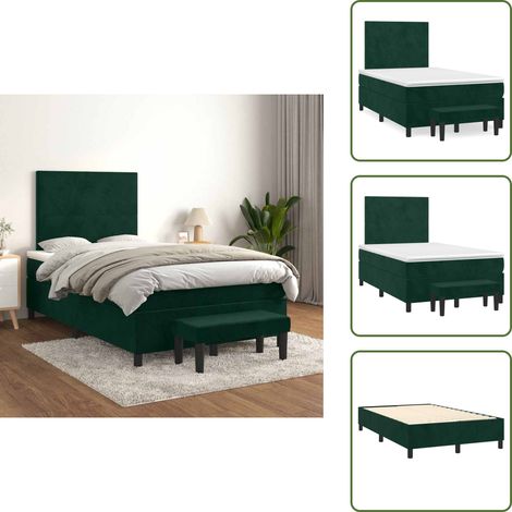 Tête de lit réglable - vidaXL Sommier à lattes de lit et matelas Vert foncé 120x200cm Velours - Banc multifonctionnel (1/5)