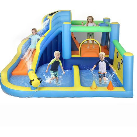 Château gonflable avec souffleur 8 en 1, parc aquatique, toboggan, trampoline, piscine à balles, oxford, multicolore (1/5)