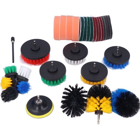 Nettoyant Rotatif 1/4in avec Brosse, Tampon Abrasif et Éponge, Tige d'Extension pour Perceuse, Kit de Nettoyage Polyvalent (1/5)