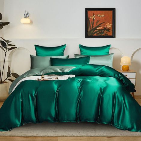 Satin Bettwäsche 155x220 cm Grün Wendebettwäsche mit Reißverschluss